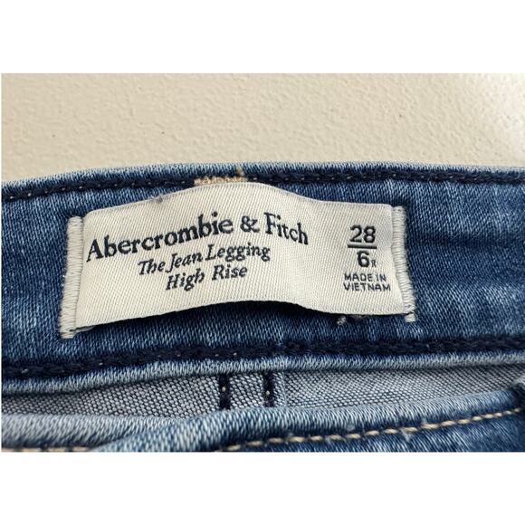 Abercrombie & Fitch The Jean Legging High Rise blue denim raw hem jeans Sz 28/6 - Picture 8 of 10